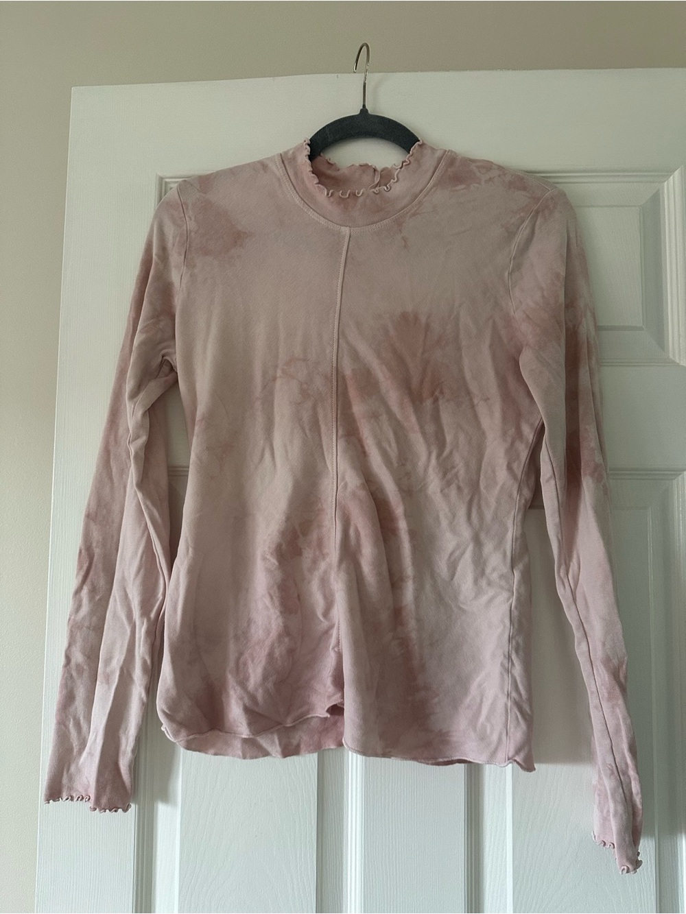 Raquel Allegra Dusty Pink Long-Sleeve Ruffle Mock Neck Top